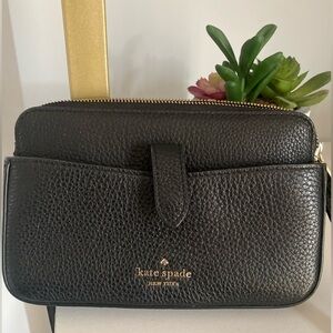 Kate Spade Leila Pebbled Black Leather Small Tab Crossbody Bag Purse